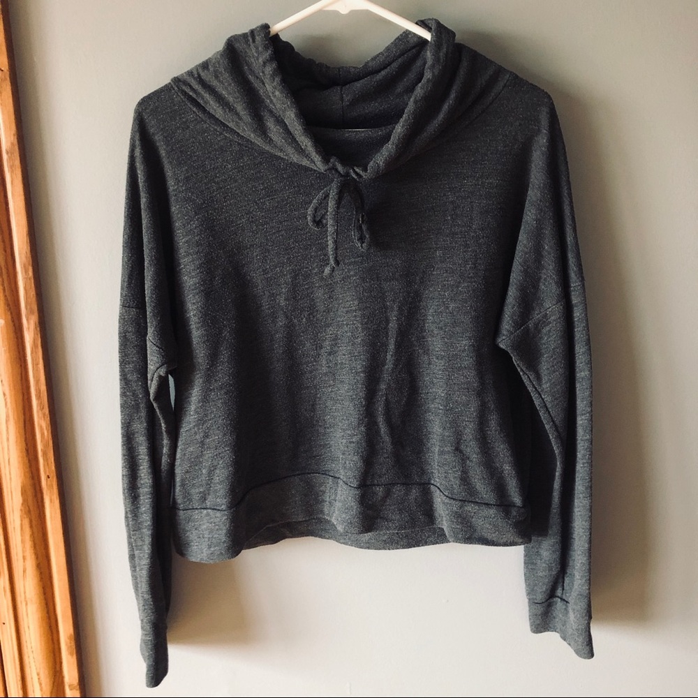 Scuba neck dark grey cropped hoodie